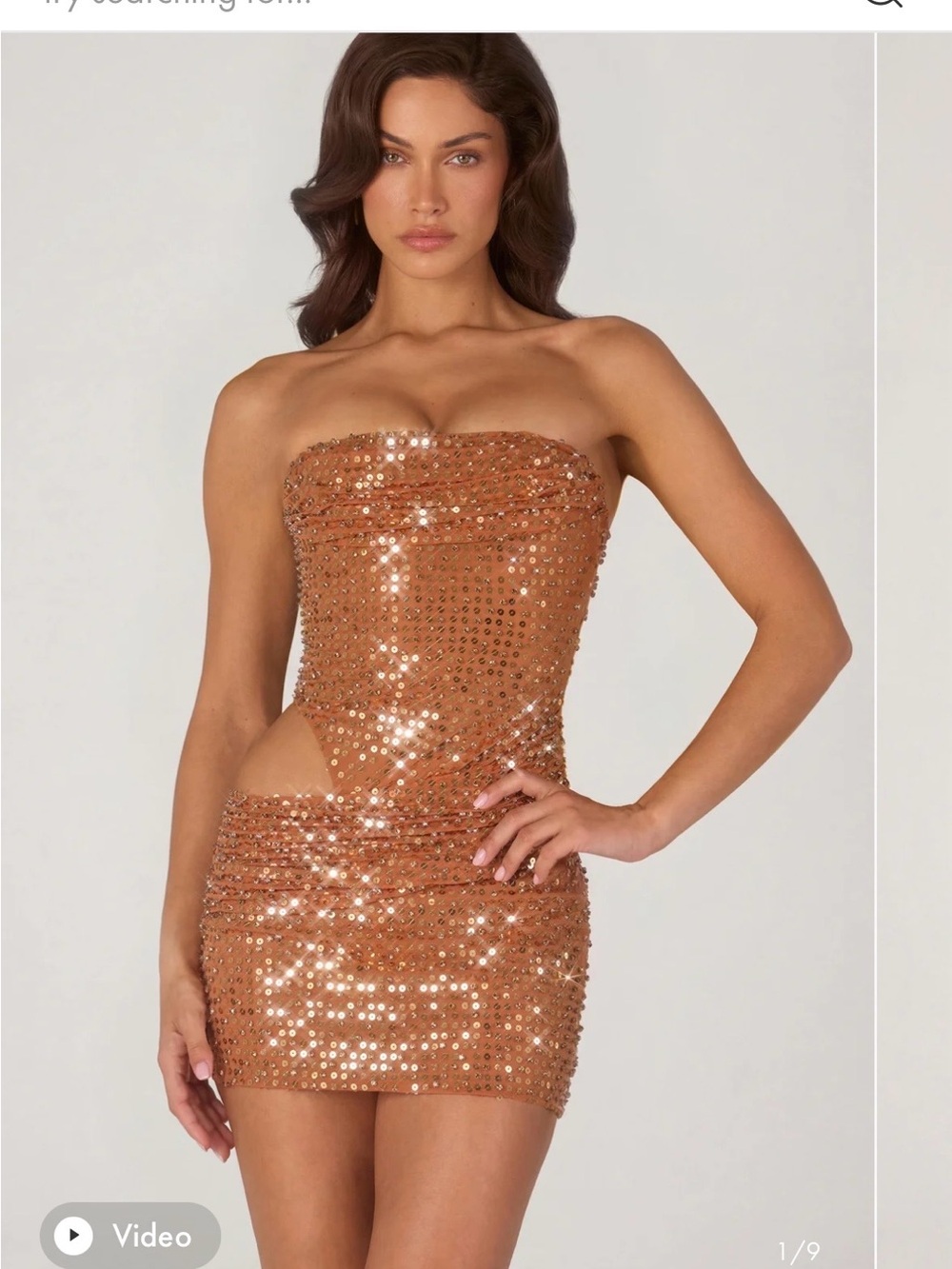 Oh Polly Copper Sequin Strapless Cutout Mini Dress